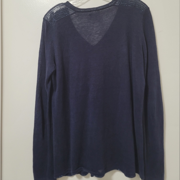 Harris Wilson Navy Blue Linen Knit V-neck Sweater Size Large Long Sleeve Logo . - Picture 9 of 15